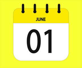 June 1th yellow calendar icon for days of the month