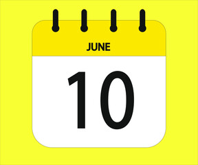 June 10th yellow calendar icon for days of the month