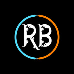 RB Letter Logo design. black background.
