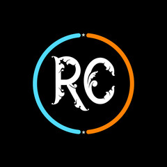 RC Letter Logo design. black background.