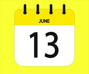 June 13th yellow calendar icon for days of the month