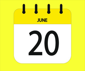 June 20th yellow calendar icon for days of the month