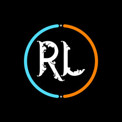 RL Letter Logo design. black background.