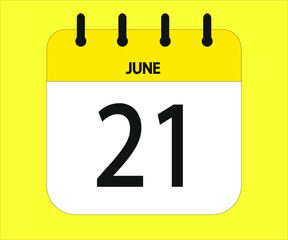 June 21th yellow calendar icon for days of the month
