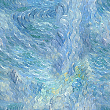 Sea wave seamless tileable texture illustration. Tile pattern of digital painting in impressionism style for wallpaper or fabric.