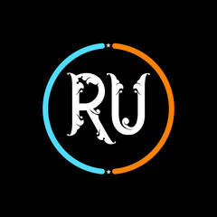 RU Letter Logo design. black background.