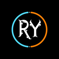 RY Letter Logo design. black background. - obrazy, fototapety, plakaty