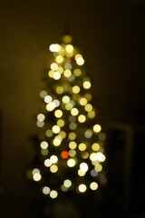 Christmas tree lights bokeh with grain