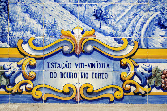azulejos, tiles, at railway station of Pinhao, Douro Valley, Portugal