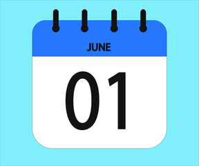 June 01th blue calendar icon for days of the month