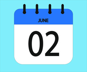 June 02th blue calendar icon for days of the month