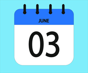 June 03th blue calendar icon for days of the month