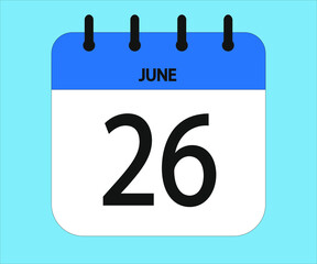 June 26th blue calendar icon for days of the month