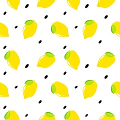 Seamless pattern yellow Lemon and leaves fruit with isolated on white.Bright of delicious fruit illustration used for background
