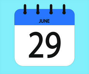 June 29th blue calendar icon for days of the month