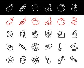 CORONAVIRUS A set of icons on the theme of coronavirus, contains icons such as an antiseptic, handwashing, masks, bacteria, sneezing, temperature, virus, thin lines, editable stroke, vector