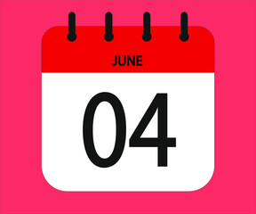 June 04th red calendar icon for days of the month