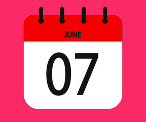 June 07th red calendar icon for days of the month