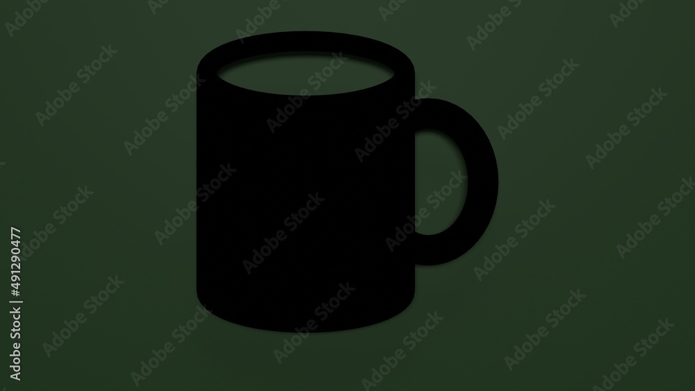 Poster 3d rendering of dollar cash rolls and stacks in shape of symbol of mug on green background