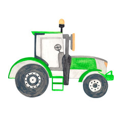 Tractor grey-green isolated on white background. Watercolor illustration hand drawn.