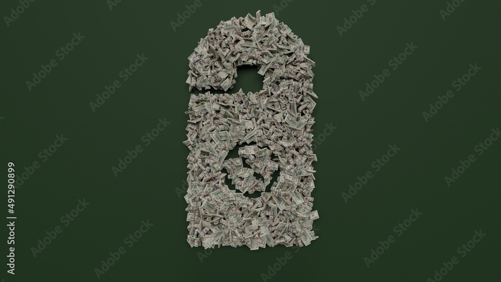 Aufkleber 3d rendering of dollar cash rolls and stacks in shape of symbol of do not disturb on green backgroun