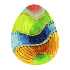 Easter egg. Watercolor drawing. A painted beautiful egg for the Easter holiday. Sticker. An element for printing on fabric postcards, packaging and labels.