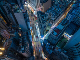 Fototapeta premium Drone fly over Hong Kong city at night