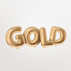 Gold word golden letters isolated typography with balloon style realistic rendered floating for graduation concept illustration in white clean background