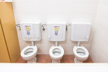 view of the restrooms of a nursery school, no children