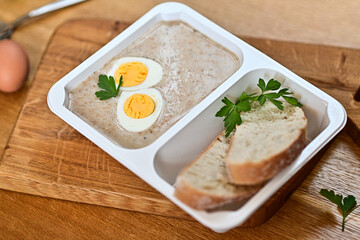 Tasty box diet. White borscht with egg, Easter.