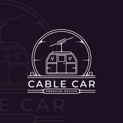 Fototapeta premium cable car or gondola logo line art simple minimalist vector illustration template icon graphic design. transportation business travel for vacation at mountain with badge