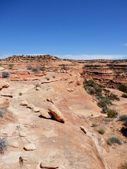 Slick rock, sandstone promontory vista, in the Bears Ears wilderness area of Southern Utah.  