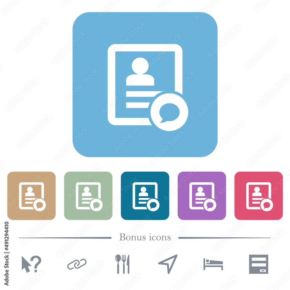 Aufkleber send message to contact person flat icons on color rounded square backgrounds