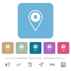 GPS location alarm flat icons on color rounded square backgrounds