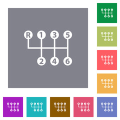 Six speed manual gear shift square flat icons