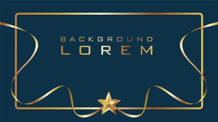 Luxury frame in dark blue background and golden ribbons with star. Vector illustration. Dimension 16:9.
