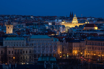 Fototapeta na wymiar evening view of the historical center of Prague - Old Town and the illuminated National Museum