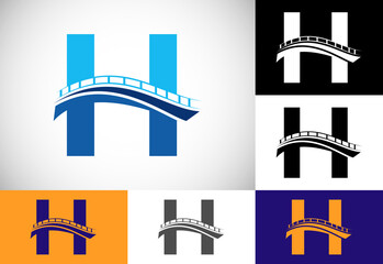 Initial H monogram letter alphabet with bridge sign. Abstract bridge logo design template. Modern vector logo for construction business and company identity.