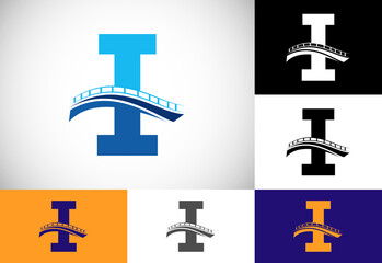 Initial I monogram letter alphabet with bridge sign. Abstract bridge logo design template. Modern vector logo for construction business and company identity.