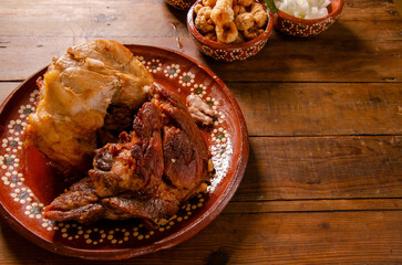 Pork Meat Wooden Background Mexican Food