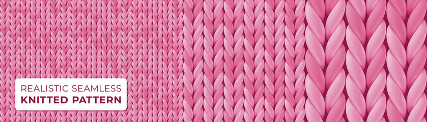 Seamless pattern with pink wool knit for website background, wallpaper, webpage backdrop, design. Knitted texture woolen fabric. Vector template of wool knitwear for romantic valentine greeting card.