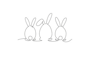 Happy easter banner background. Easter bunny and egg illustration continuous line drawing. Vector illustration.