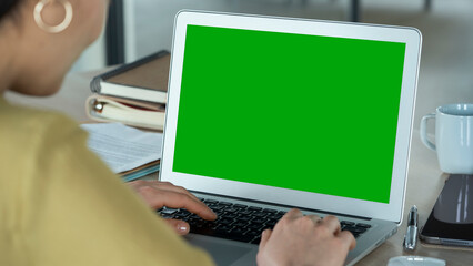 Laptop computer with green chroma key screen	
