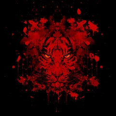 Poster Tiger head colorful illustration on white background and blood © reznik_val