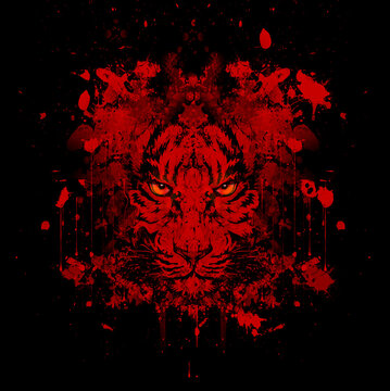 Tiger head colorful illustration on white background and blood