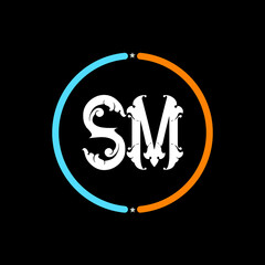SM Letter Logo design. black background.