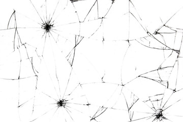 Cracked texture on white background. Broken protective glass.