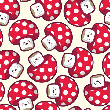 Cute Mushroom Characters Seamless Pattern