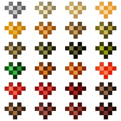 Colorful hearts, nature pixel art. Vector illustration. Valentine's Day.