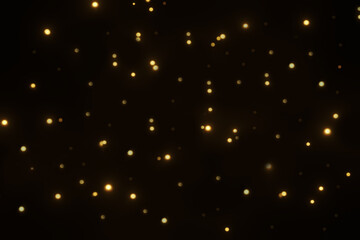 Fototapeta premium Defocused bokeh lights on black background, an abstract naturally blurred backdrop for Christmas eve or birthday party. Festive light texture. Yellow and red garland in blur. Overlay effect for design